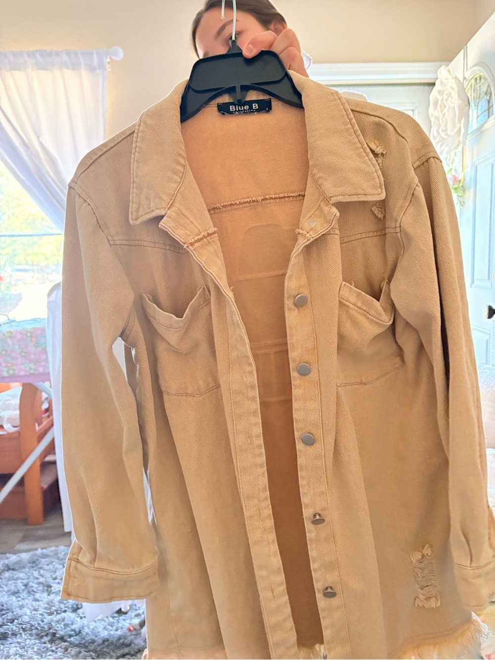 Blue B Tan Distressed Denim Shacket